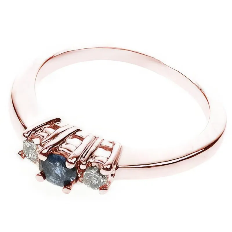 0.50 CT Round Cut Diamonds & Blue Sapphires - Three Stone Ring