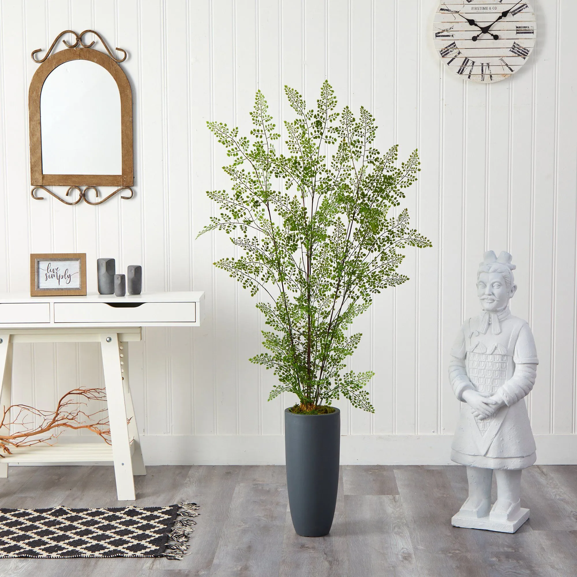 5’ Ruffle Fern Artificial Tree in Gray Planter