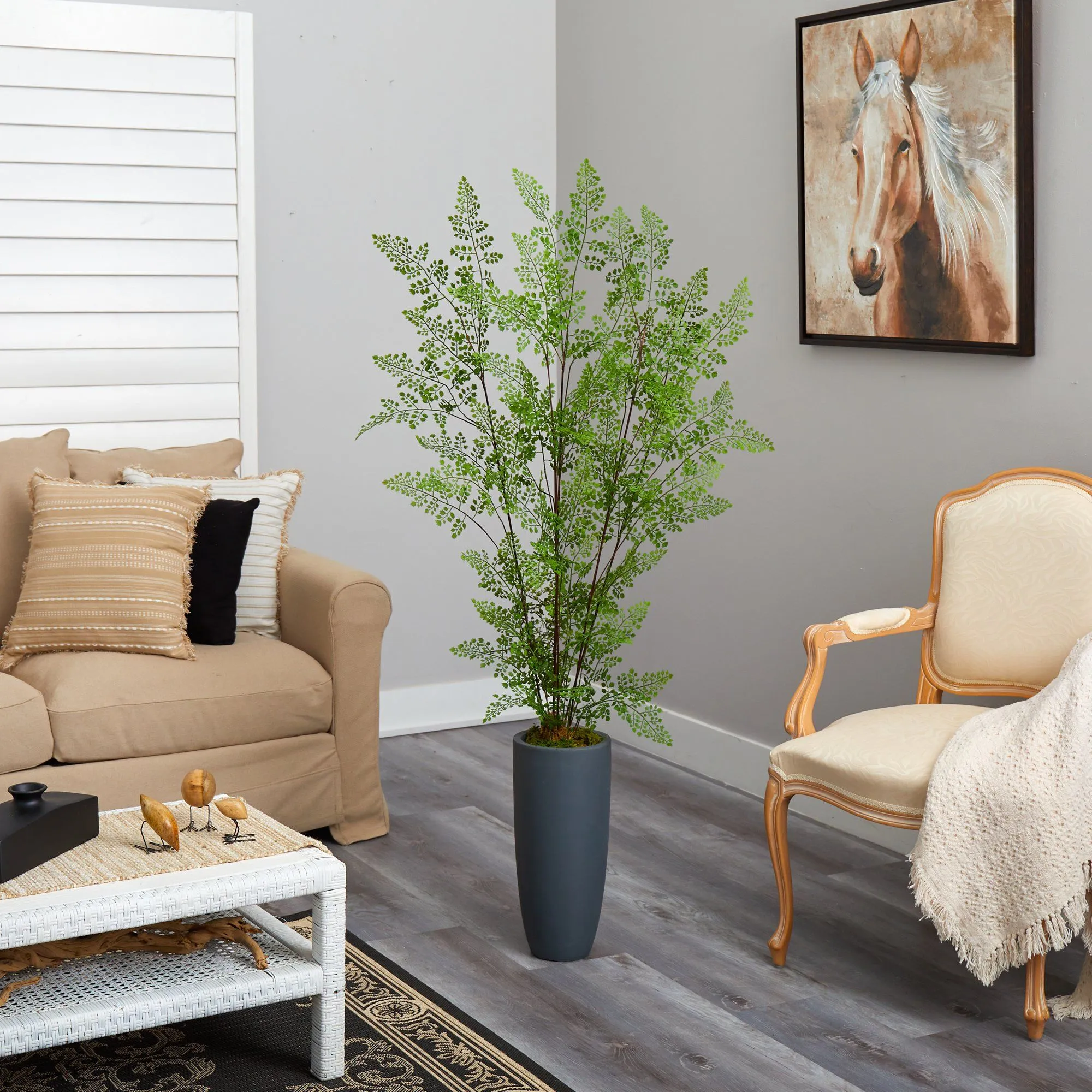 5’ Ruffle Fern Artificial Tree in Gray Planter
