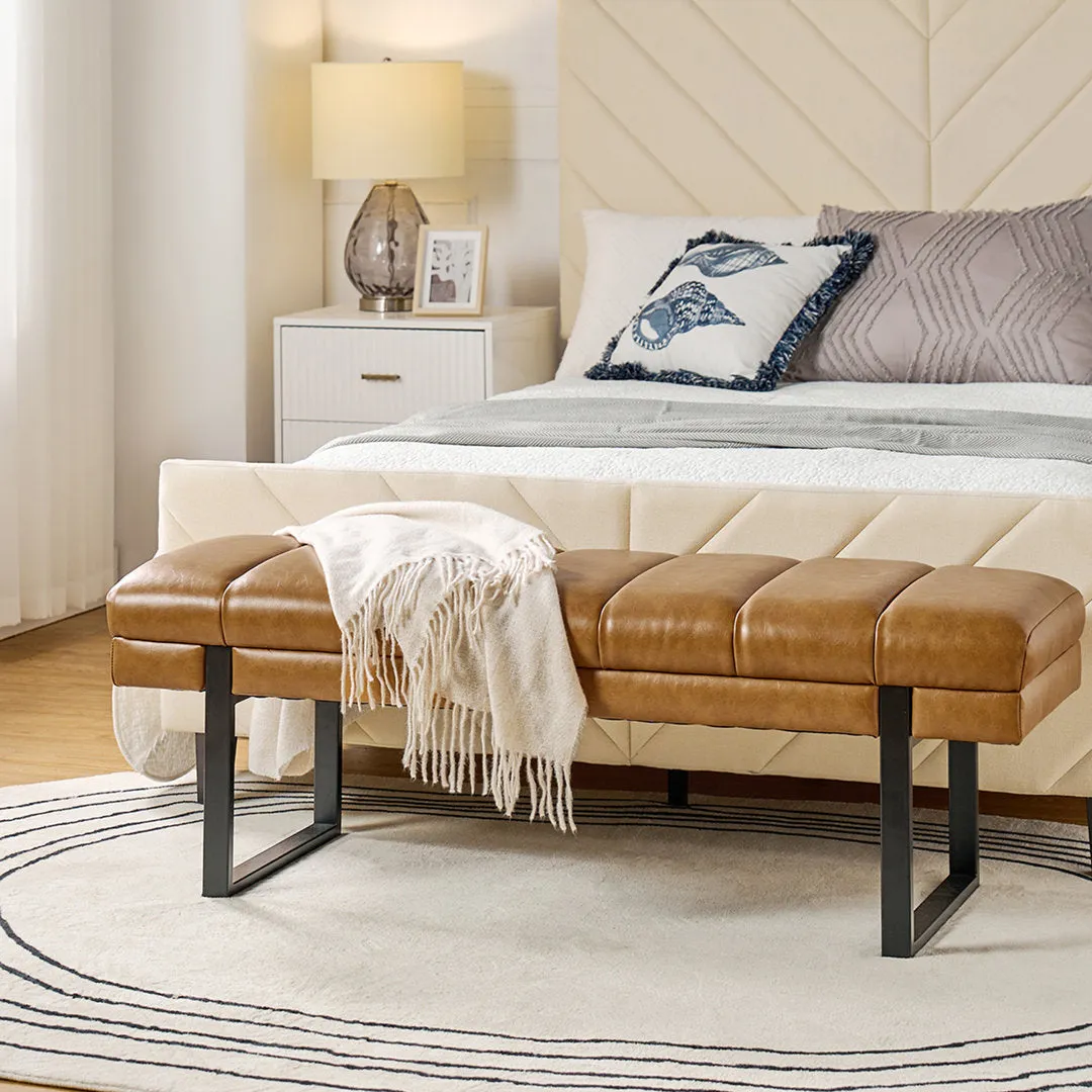 Anahli 52.5'' Wide Channel Tufted Design Vegan Leather Bench