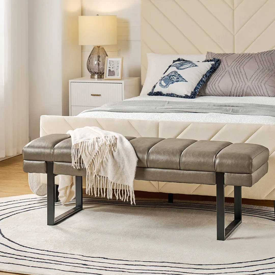 Anahli 52.5'' Wide Channel Tufted Design Vegan Leather Bench