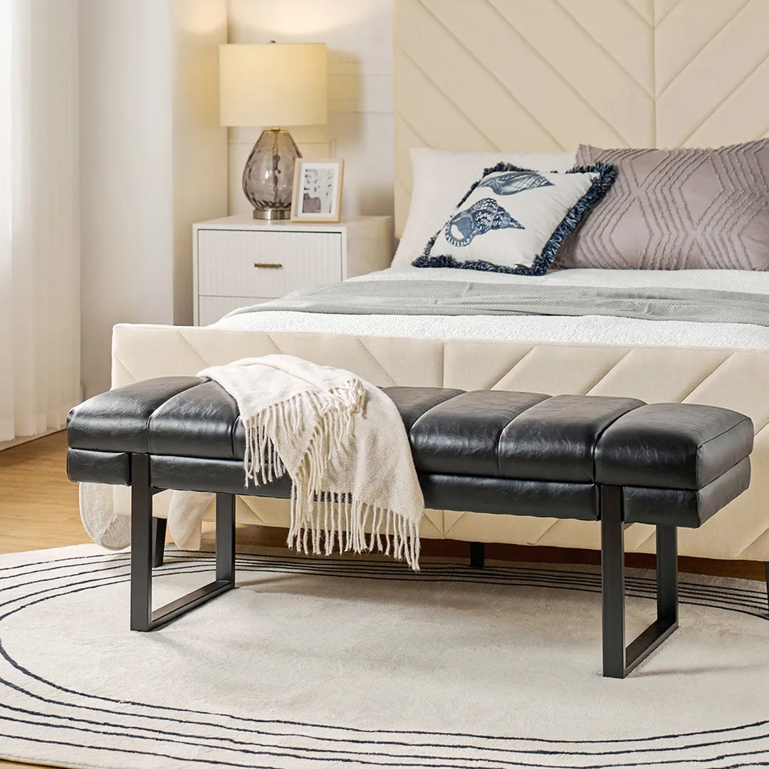 Anahli 52.5'' Wide Channel Tufted Design Vegan Leather Bench