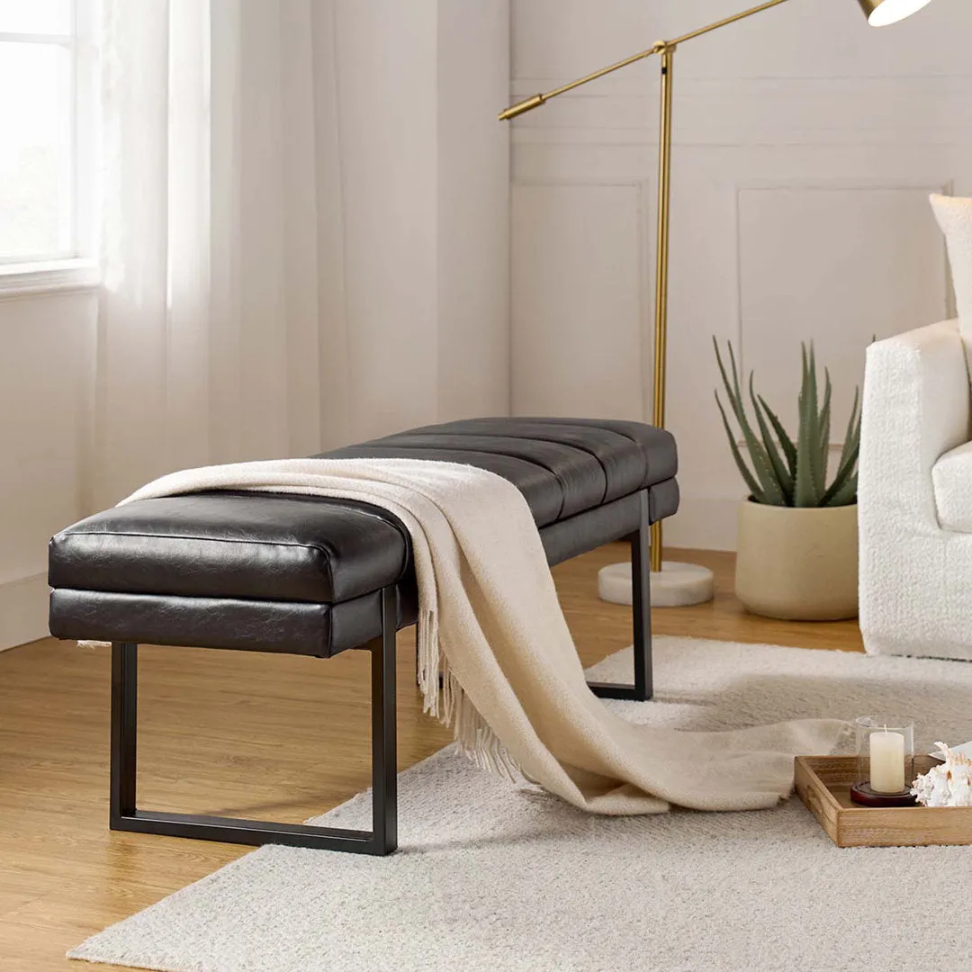 Anahli 52.5'' Wide Channel Tufted Design Vegan Leather Bench