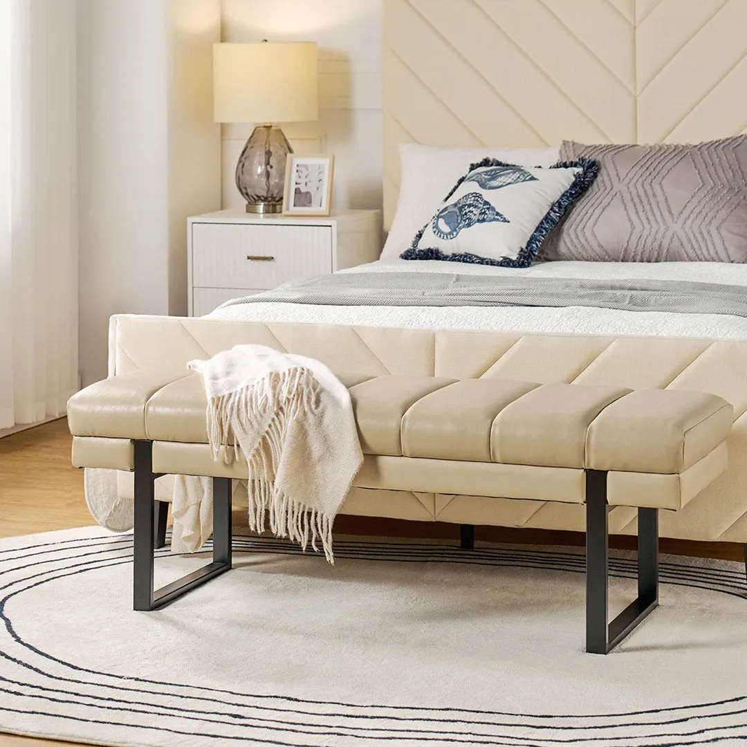 Anahli 52.5'' Wide Channel Tufted Design Vegan Leather Bench
