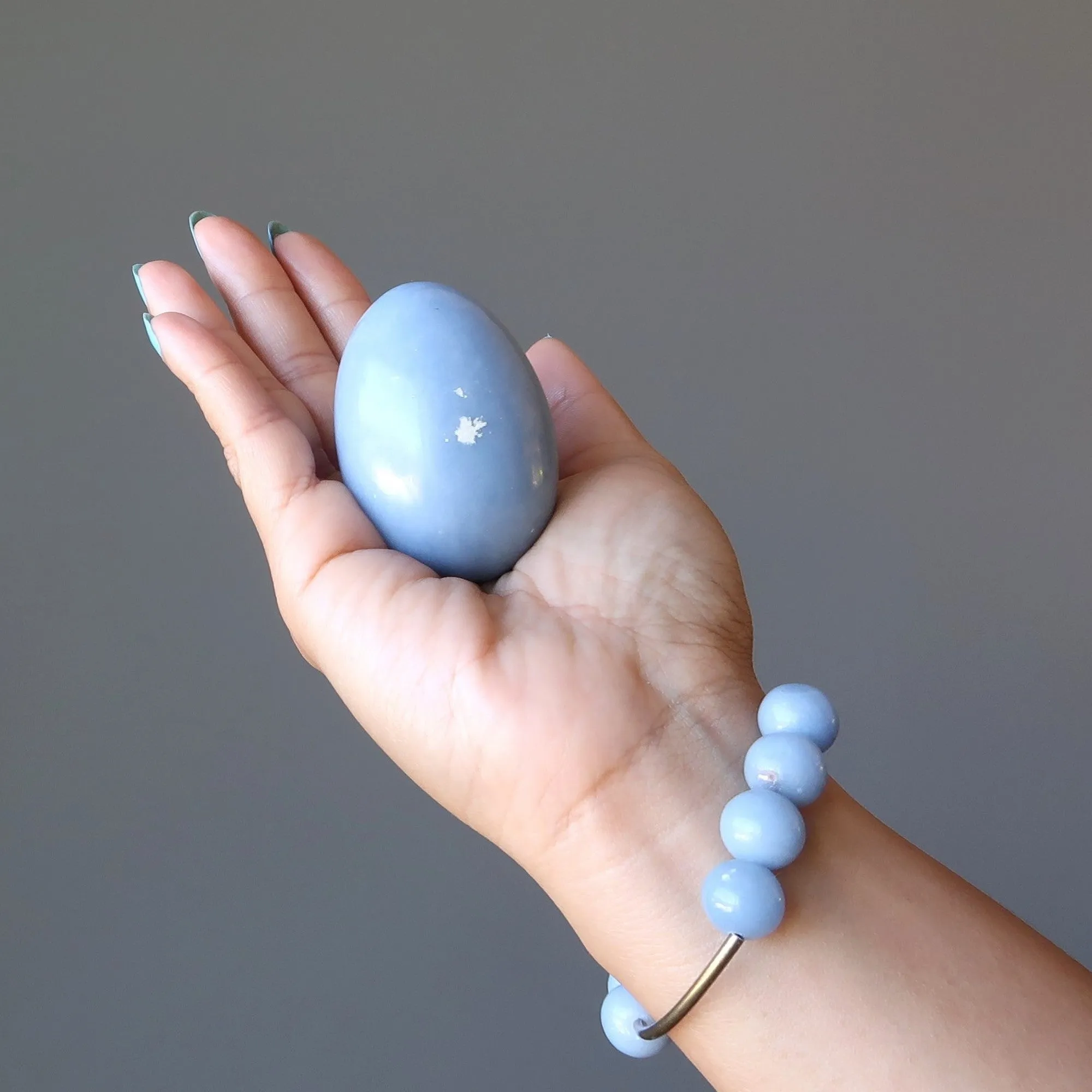 Angelite Egg Blue Celestial Guardian Gemstone