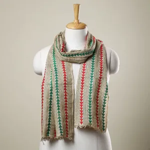 beige - Bengal Kantha Hand Embroidery Munga Silk Handloom Stole 07