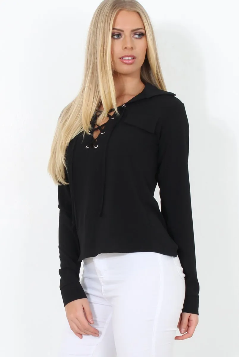 Black Tie Front Blouse - Becky