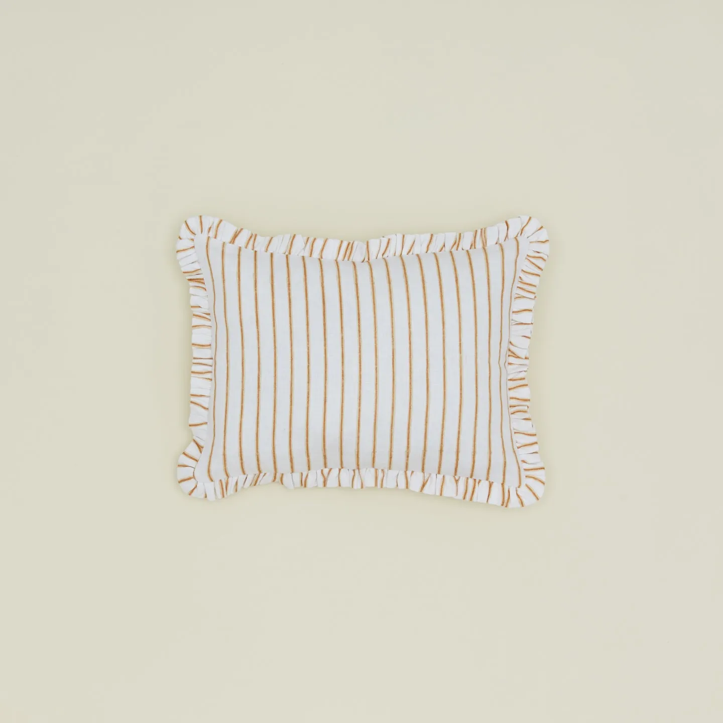 Block Printed Striped Ruffled Pillow Cover - Tan Stripe