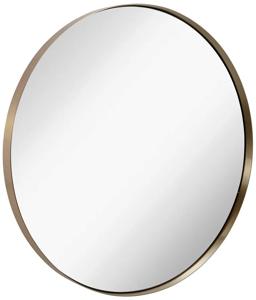 Contemporary Brushed Metal Wall Mirror | Glass Panel Framed Rounded Corner Deep Set