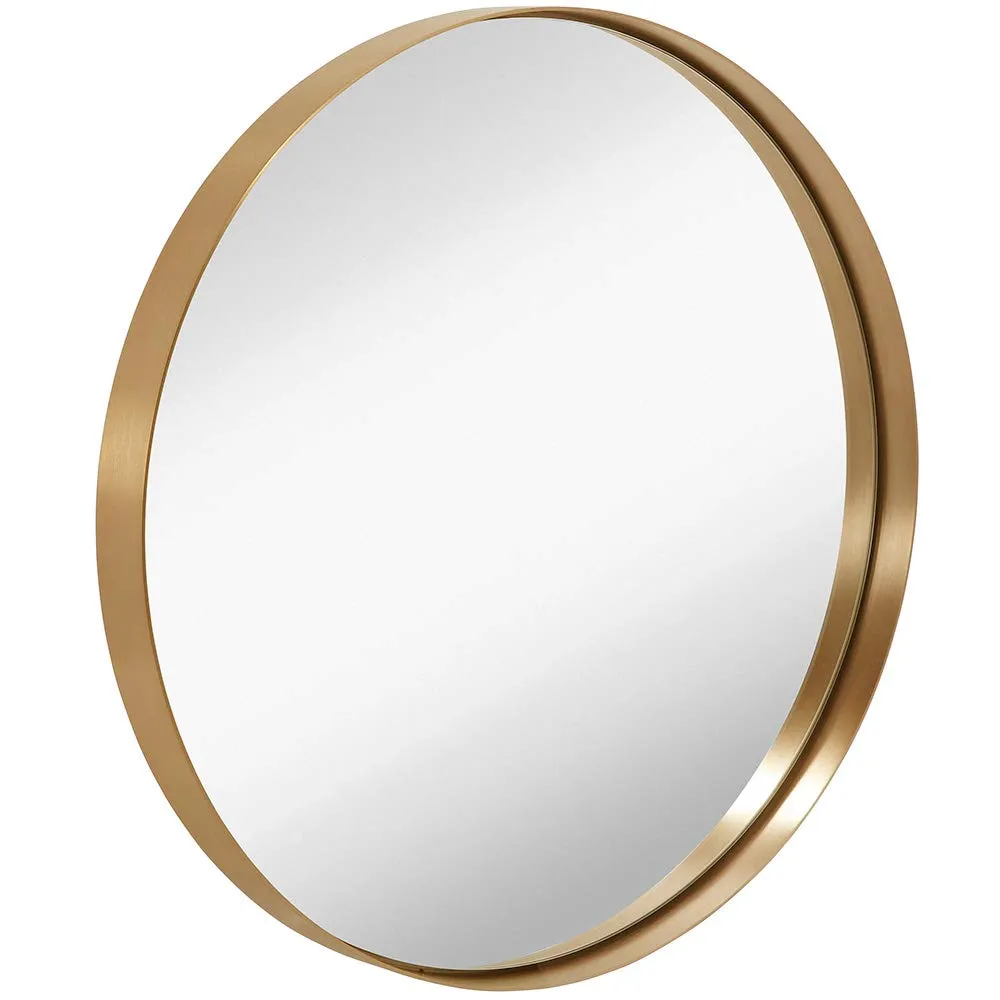 Contemporary Brushed Metal Wall Mirror | Glass Panel Framed Rounded Corner Deep Set