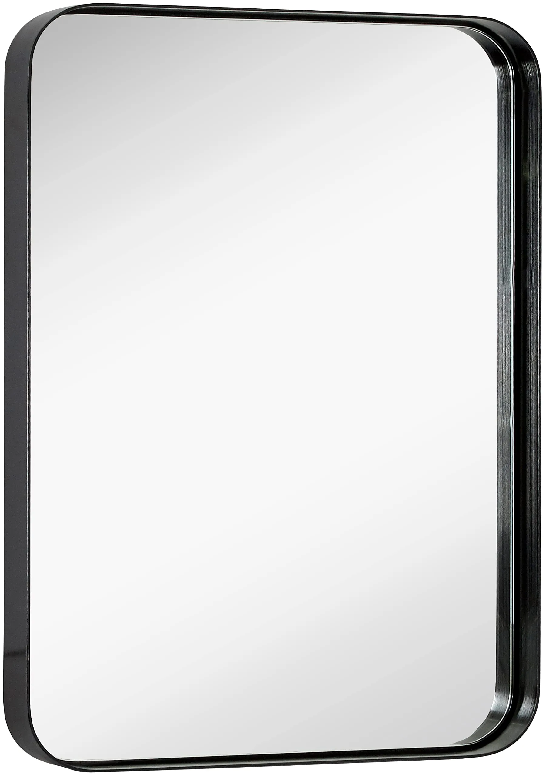 Contemporary Brushed Metal Wall Mirror | Glass Panel Framed Rounded Corner Deep Set