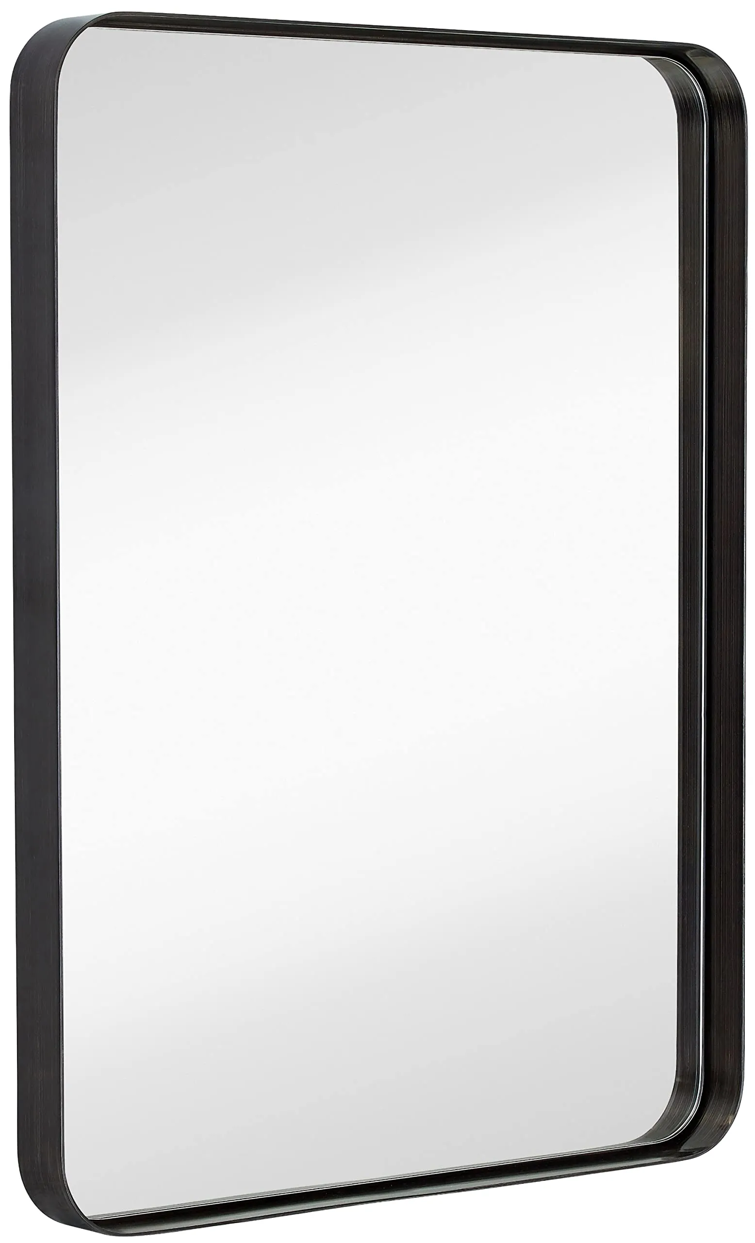 Contemporary Brushed Metal Wall Mirror | Glass Panel Framed Rounded Corner Deep Set