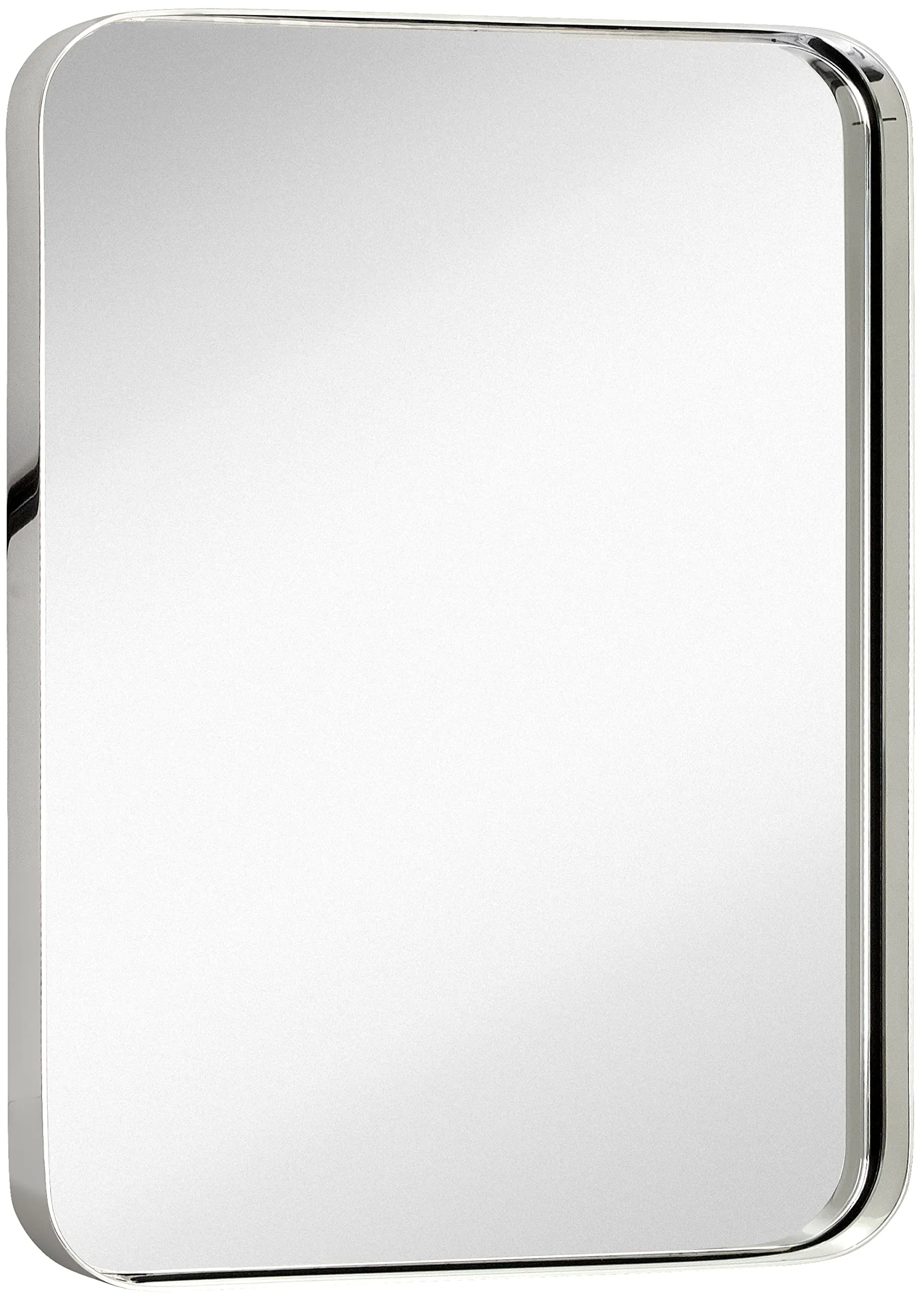 Contemporary Brushed Metal Wall Mirror | Glass Panel Framed Rounded Corner Deep Set