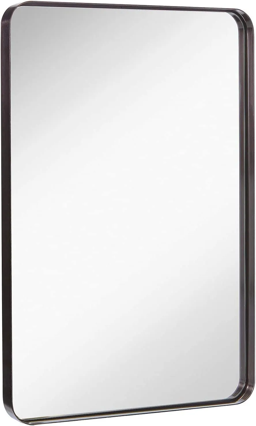 Contemporary Brushed Metal Wall Mirror | Glass Panel Framed Rounded Corner Deep Set
