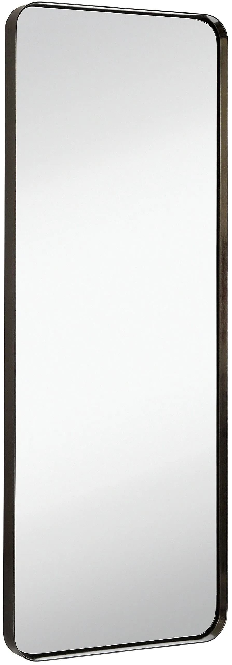 Contemporary Brushed Metal Wall Mirror | Glass Panel Framed Rounded Corner Deep Set
