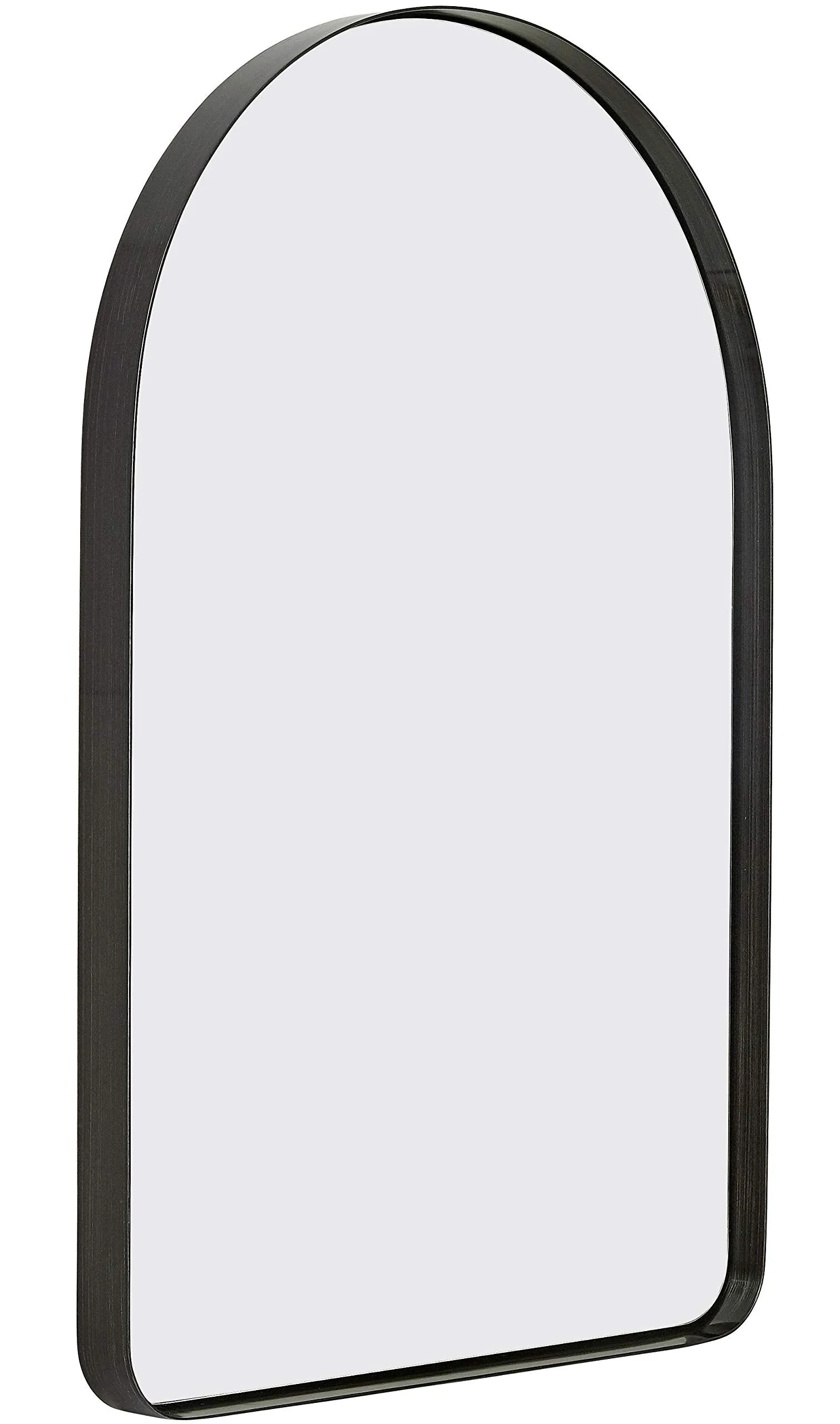 Contemporary Brushed Metal Wall Mirror | Glass Panel Framed Rounded Corner Deep Set
