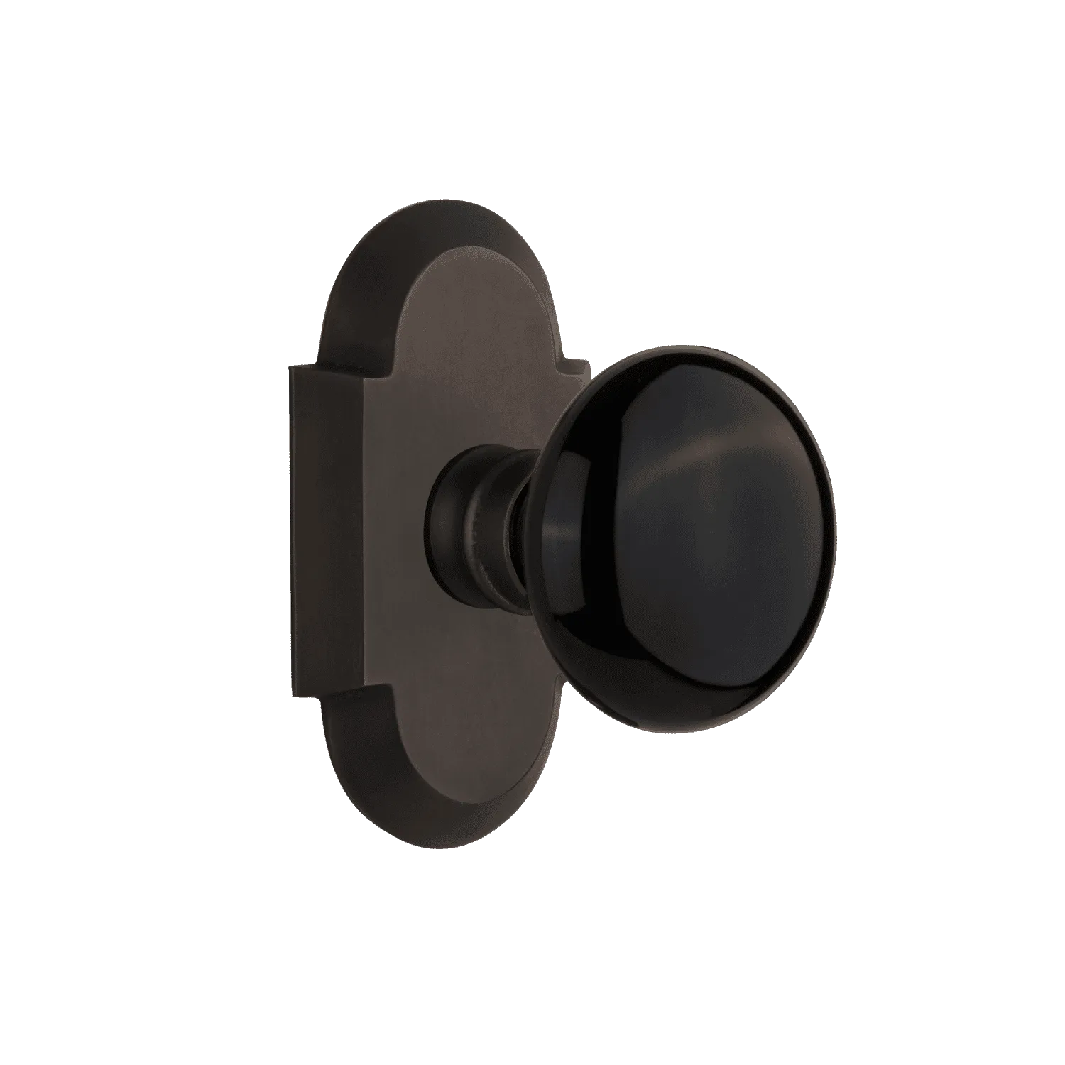 Cottage Short Plate with Black Porcelain Knob in Oil-Rubbed Bronze