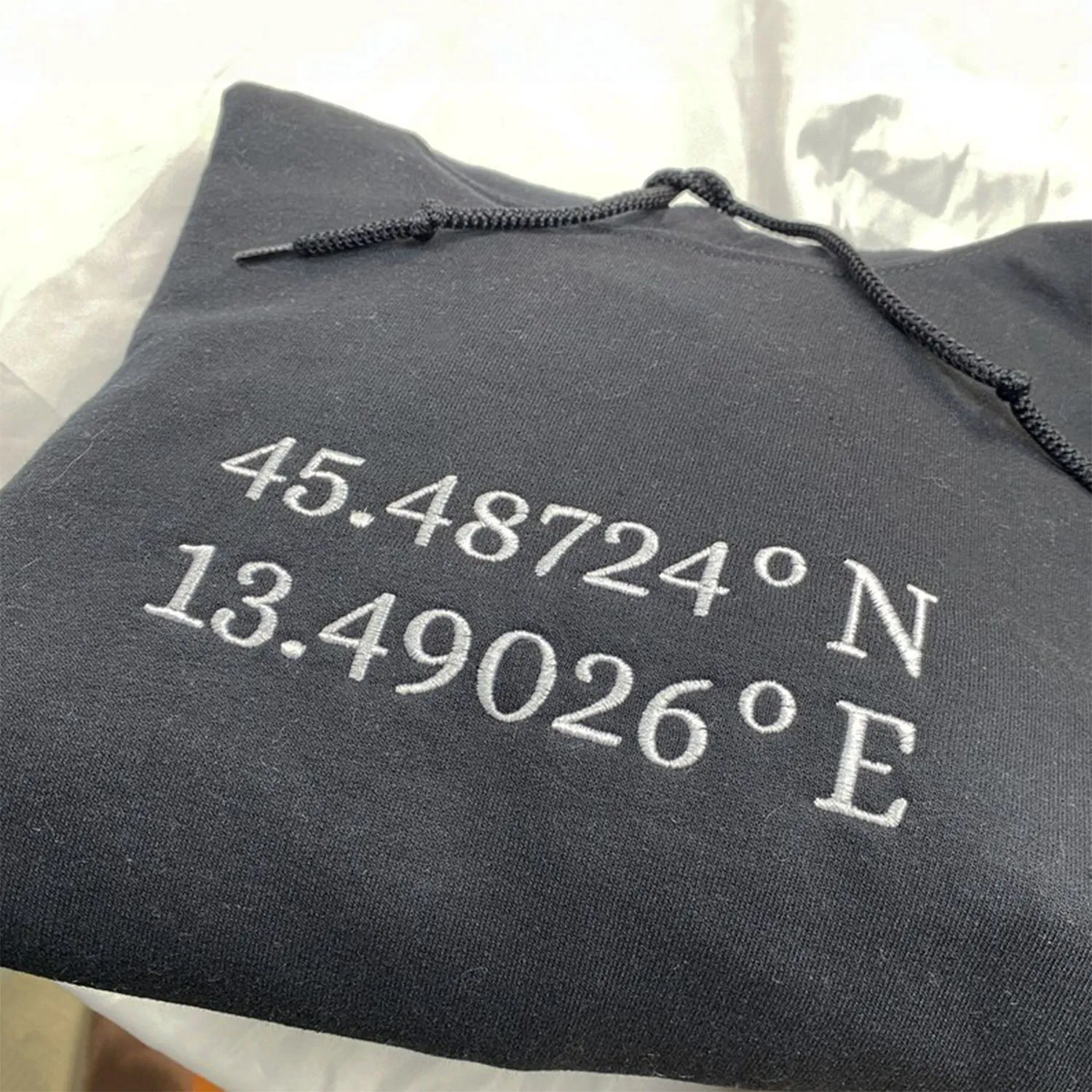 Custom Longitude and Latitude Location Sweatshirt or Hoodie with Embroidery