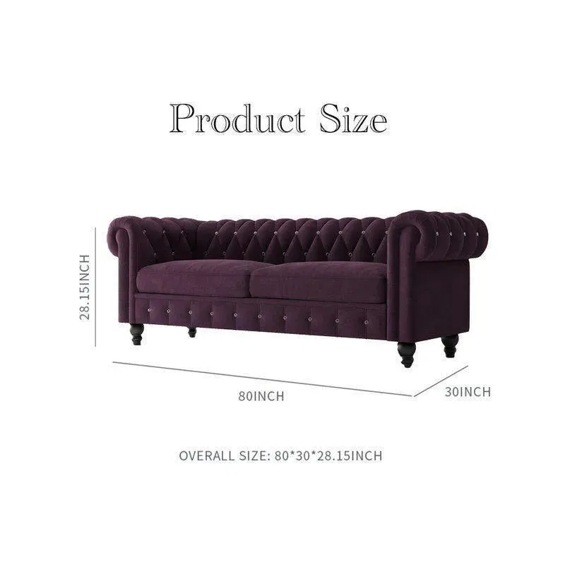 Graceful 3 Seater Velvet Rolled Arm Chesterfield Sofa