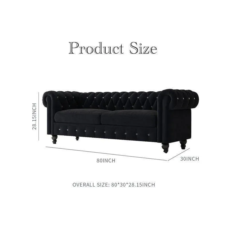 Graceful 3 Seater Velvet Rolled Arm Chesterfield Sofa