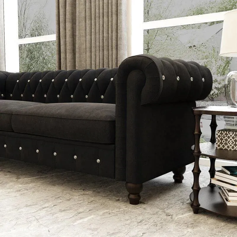 Graceful 3 Seater Velvet Rolled Arm Chesterfield Sofa