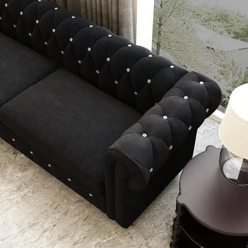 Graceful 3 Seater Velvet Rolled Arm Chesterfield Sofa