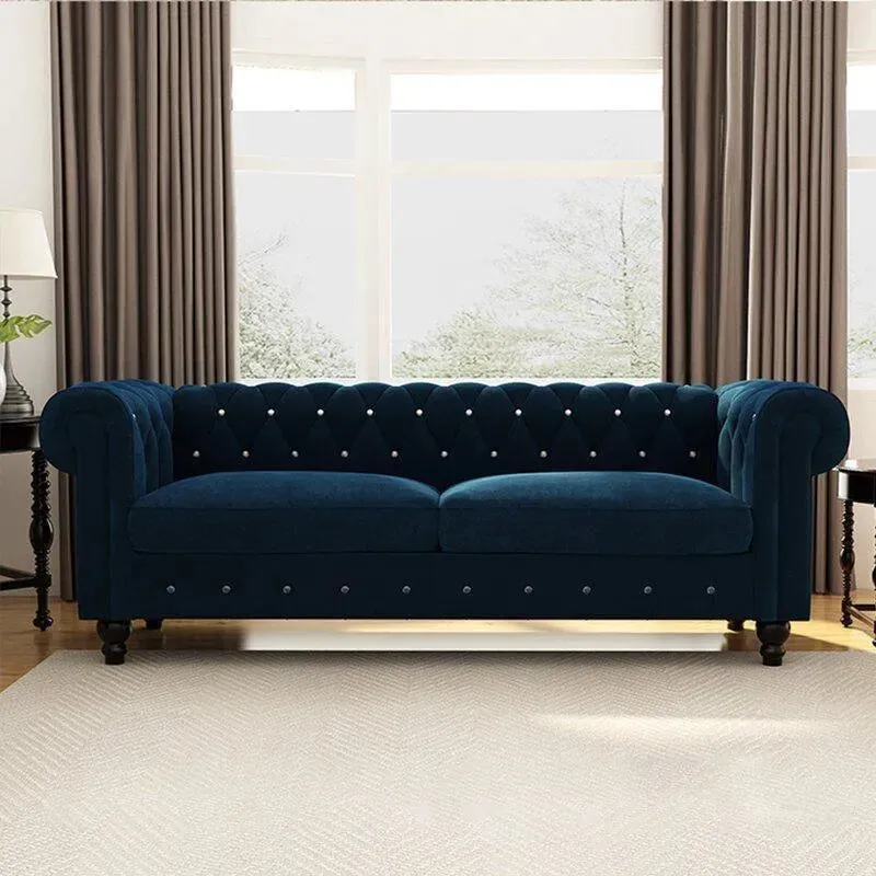 Graceful 3 Seater Velvet Rolled Arm Chesterfield Sofa