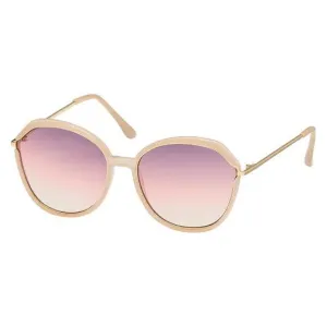 Jade Round Metal Inlay Sunglasses - Light Beige Frame - Pink Gradient Lens