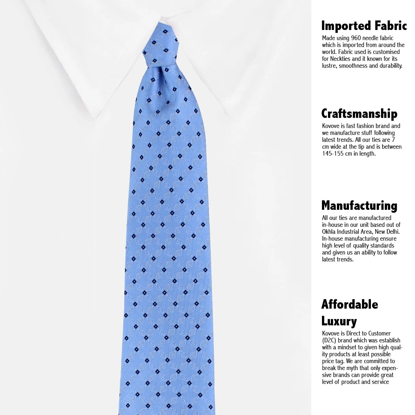Kovove Cyan Checkered Necktie and Pocket Square Gift Box
