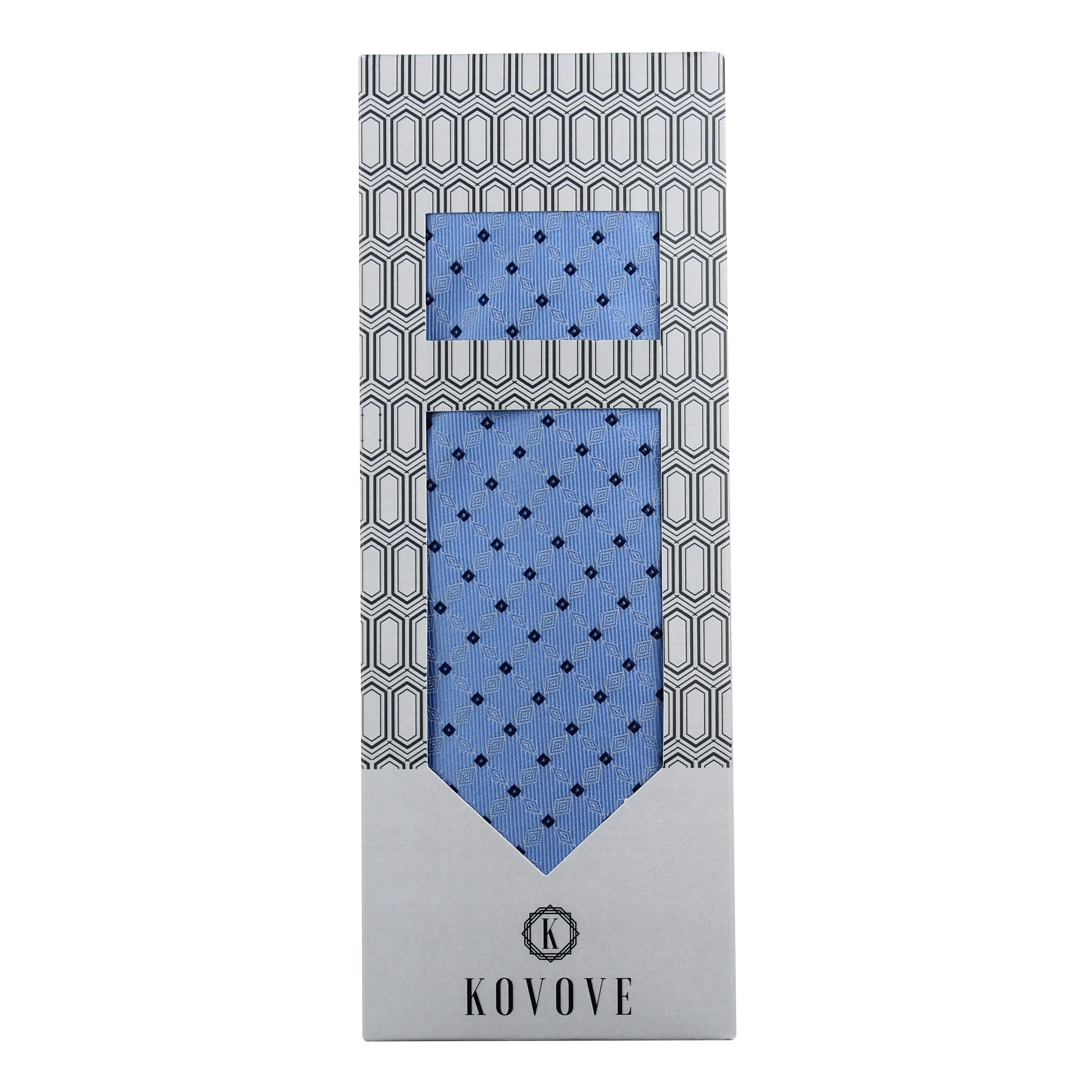 Kovove Cyan Checkered Necktie and Pocket Square Gift Box