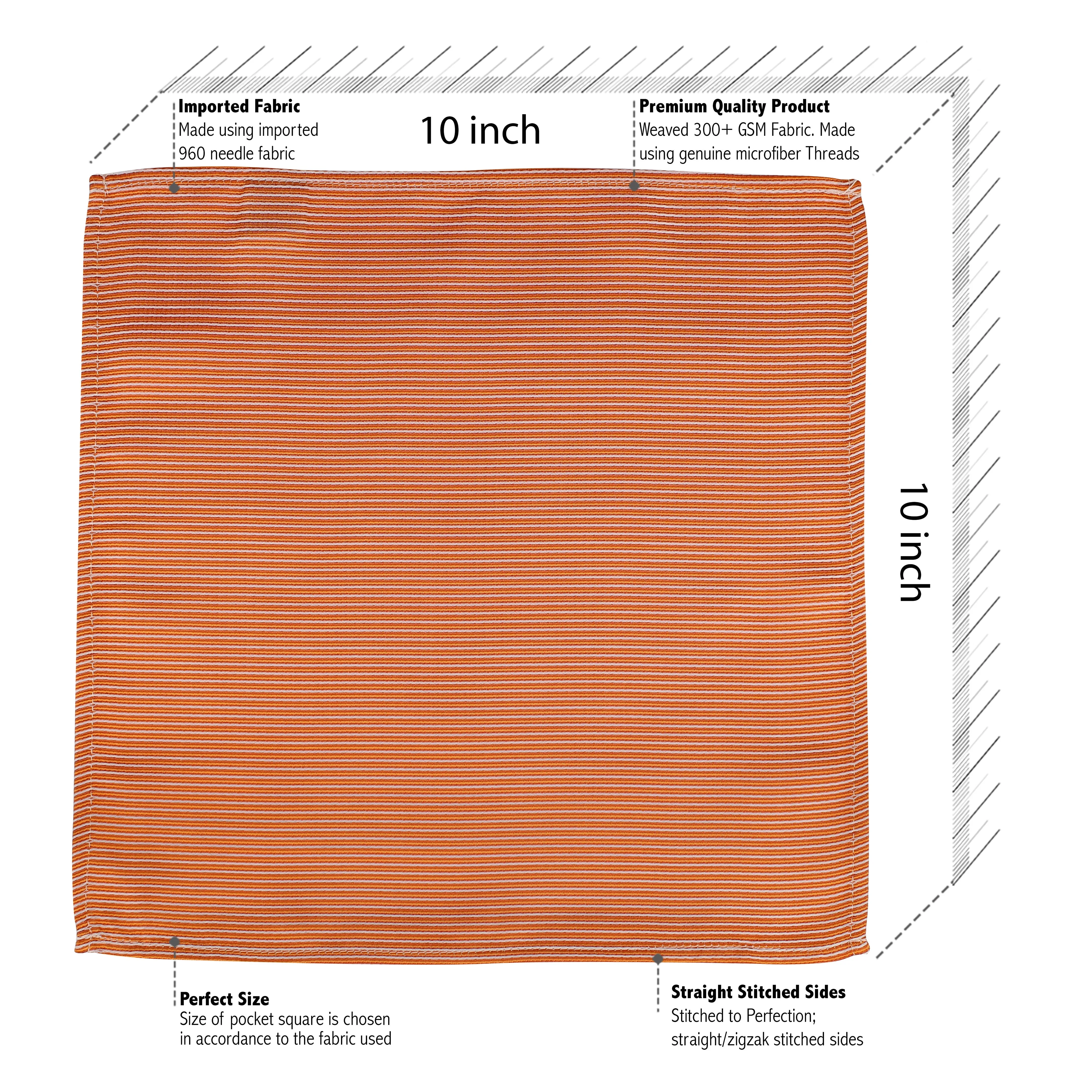 Kovove Orange Striped Pocket Square For Men