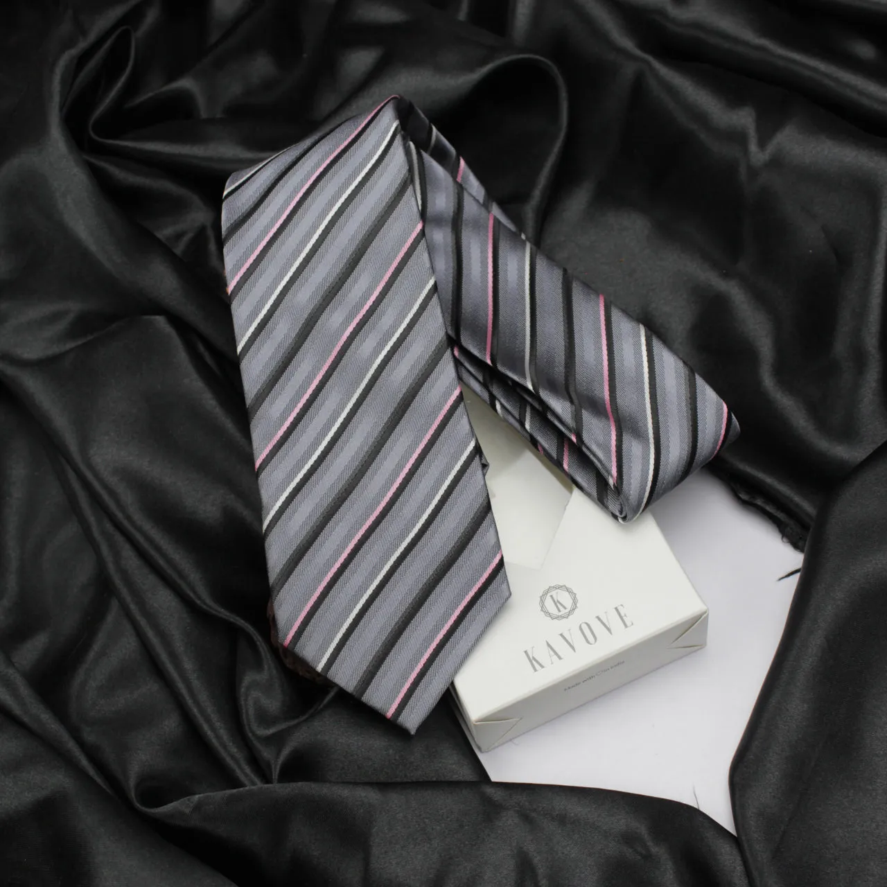 Kovove The Striped Spellbound Grey Necktie For Men