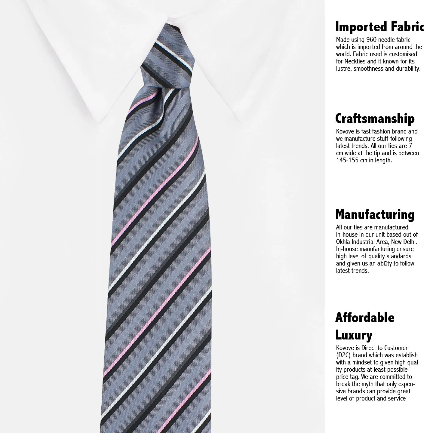 Kovove The Striped Spellbound Grey Necktie For Men