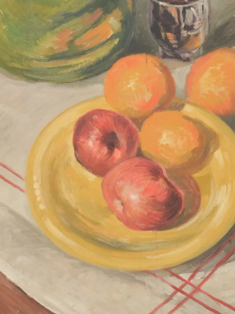 Large Mid-Century Still Life Painting w/ Fruits & Pottery 45¼" x 25½"