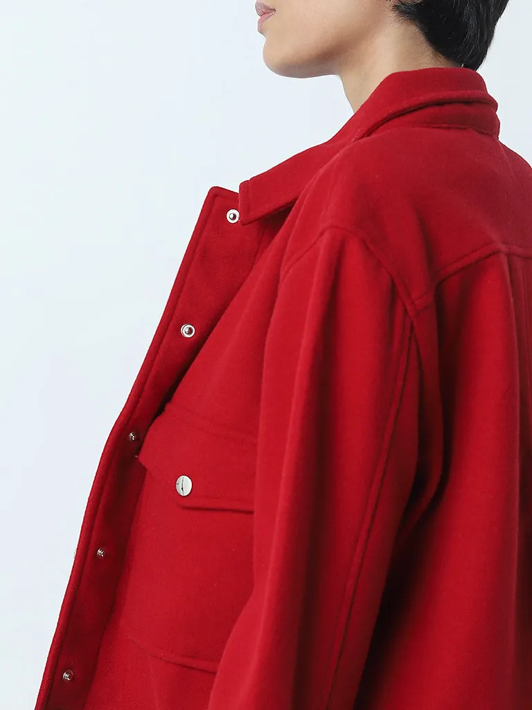 LOV Red Solid Cotton Jacket