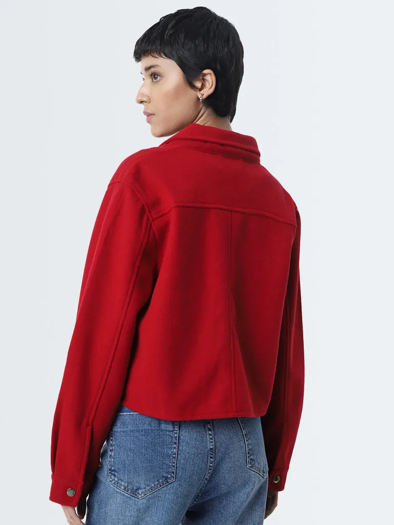 LOV Red Solid Cotton Jacket