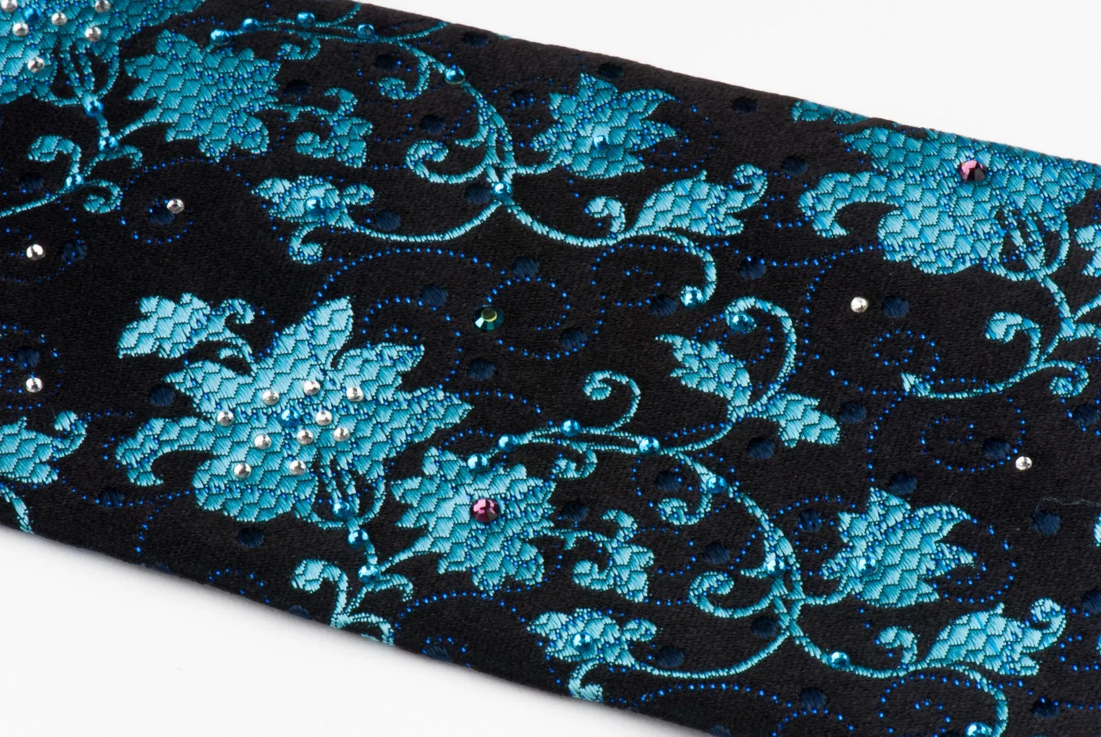 Men's Silk Necktie By Smalto Floral & Spots Design On Blue With Rhinestones