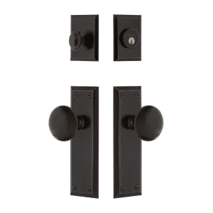 New York Entry Set with Black Porcelain Knob in Timeless Bronze