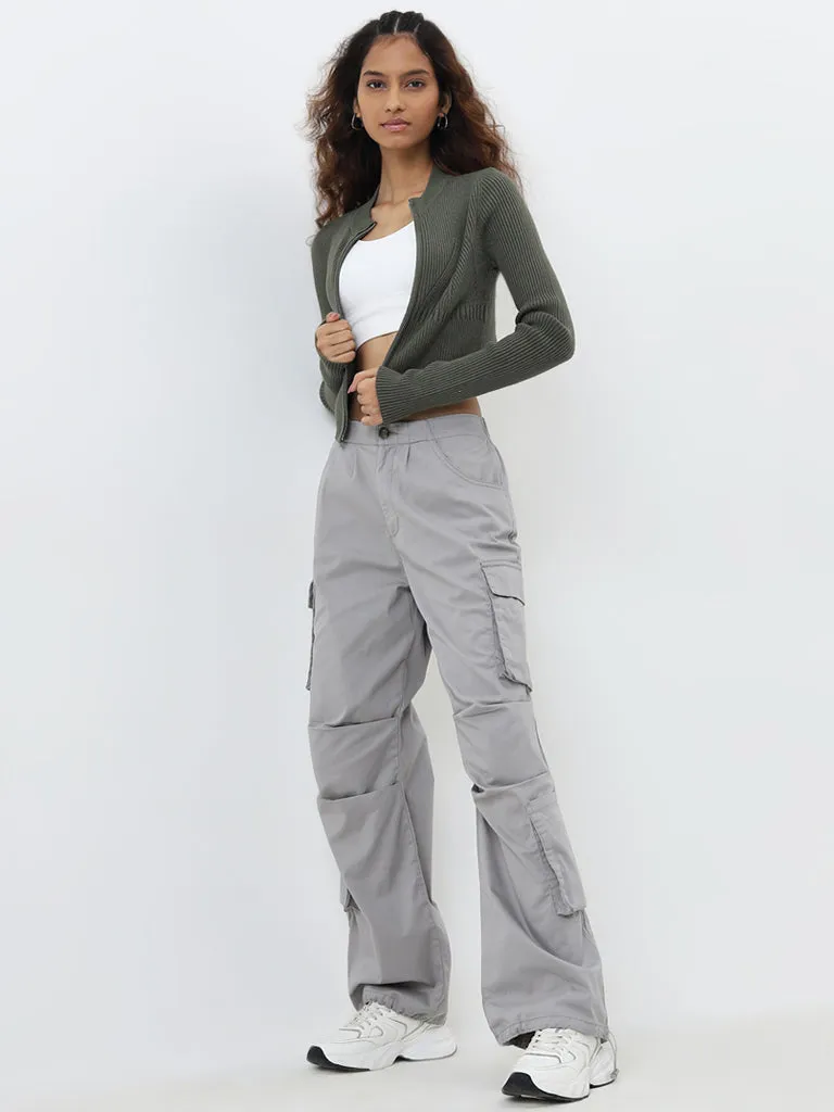 Nuon Olive Ribbed Textured Jacket