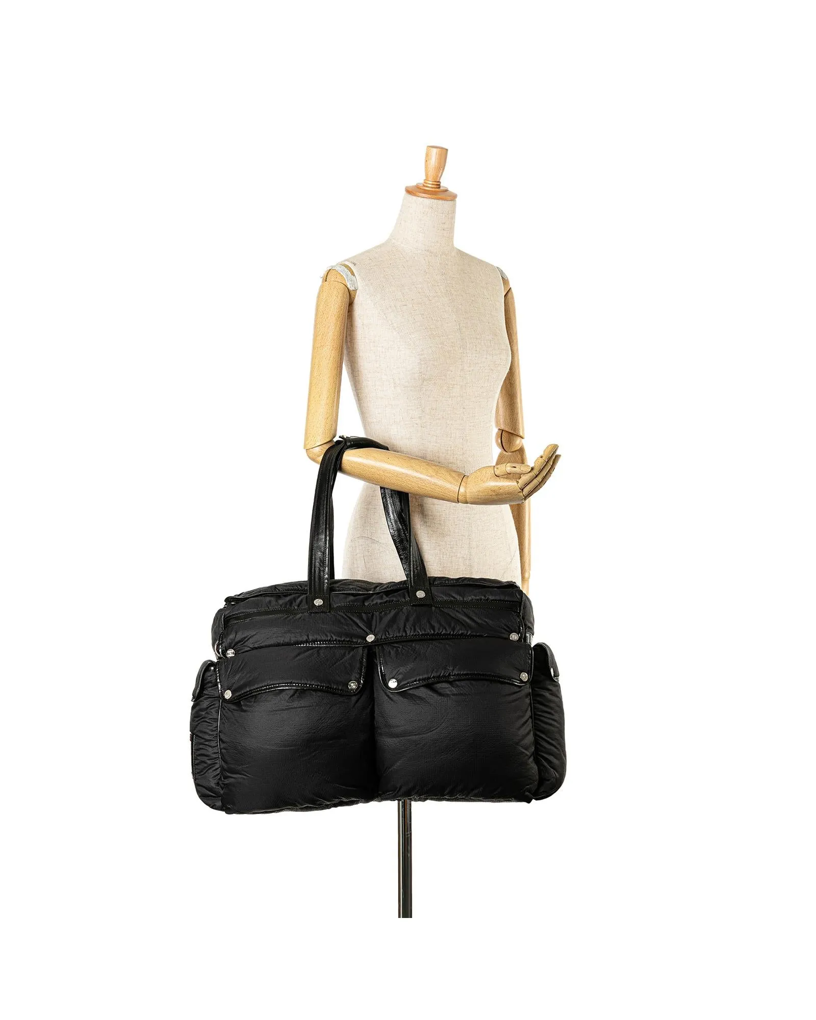 Nylon Travel Bag with Leather Trim and Multiple Pockets