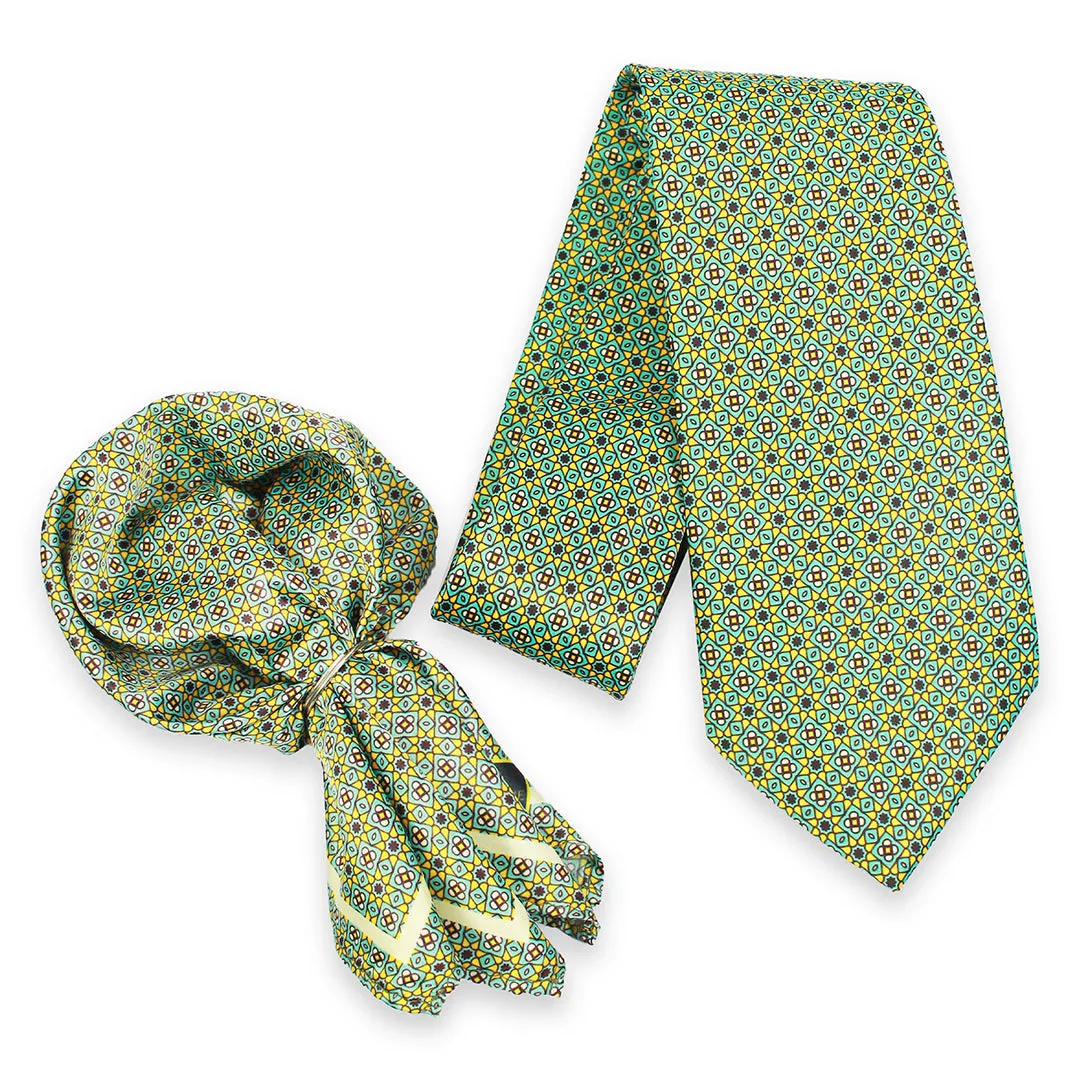 Peluche Lime Fusion Green Broad Neck Tie & Pocket Square Set for Men