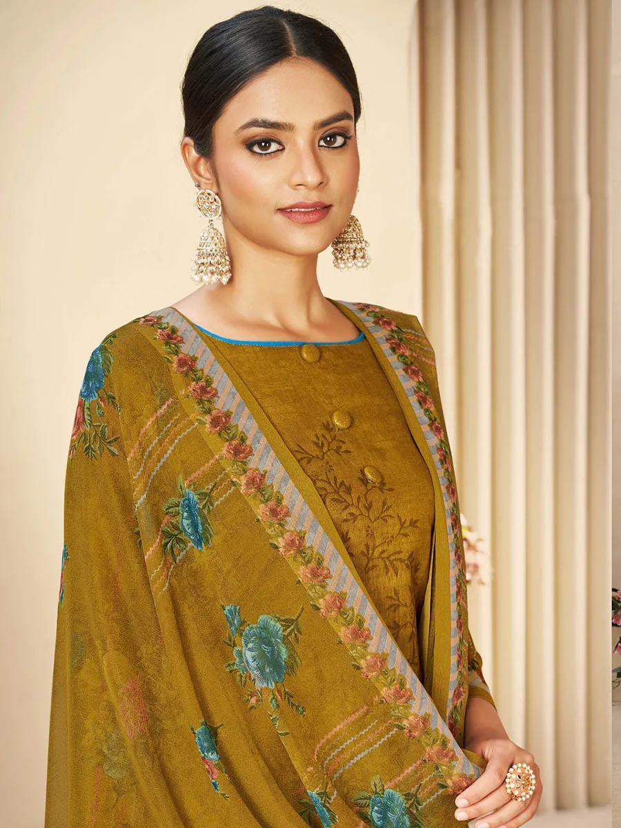 Printed Cotton Unstitched Suit With Chiffon Dupatta