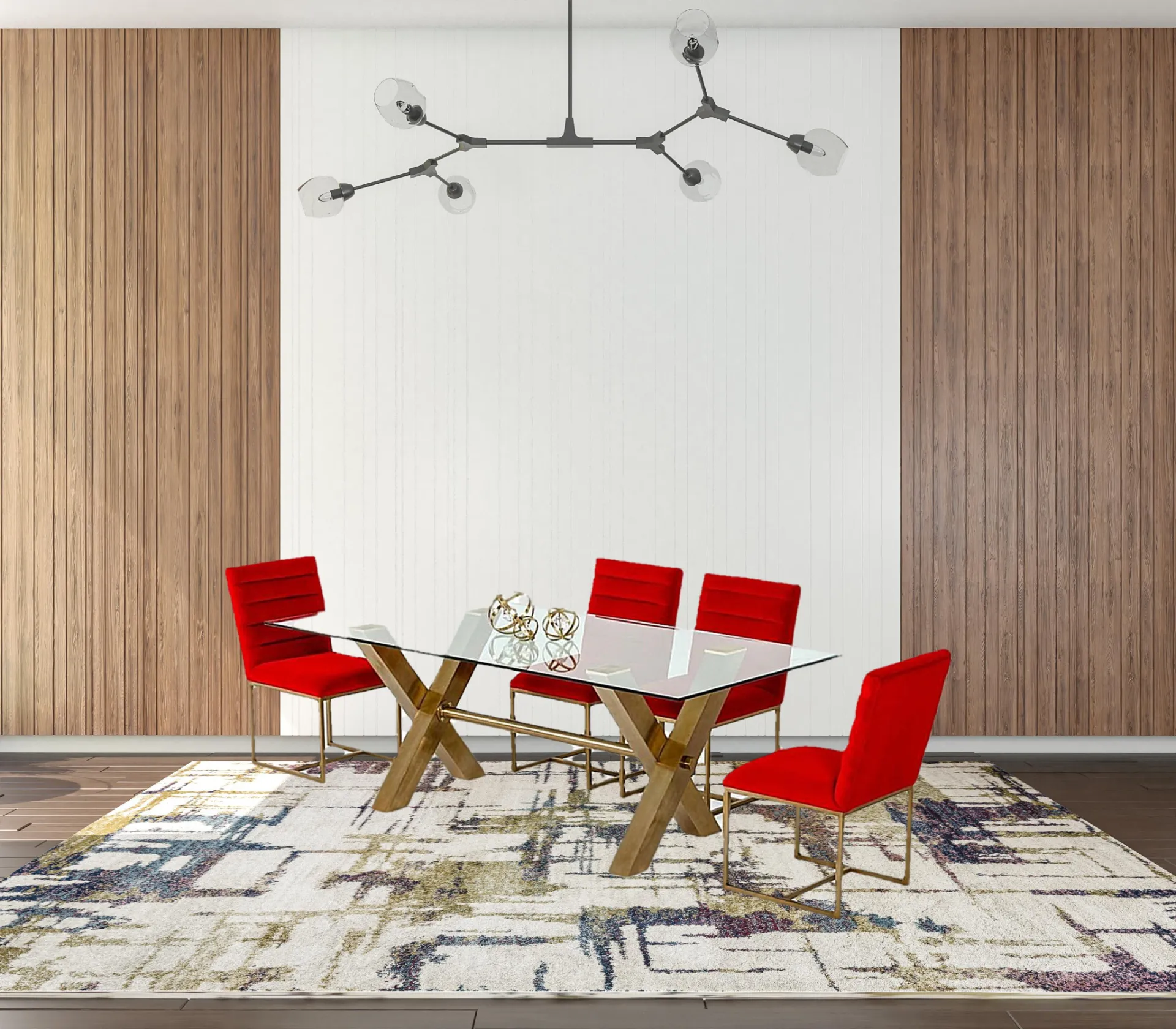 "87"" Clear And Gold Rectangular Glass And Stainless Steel Dining Table"