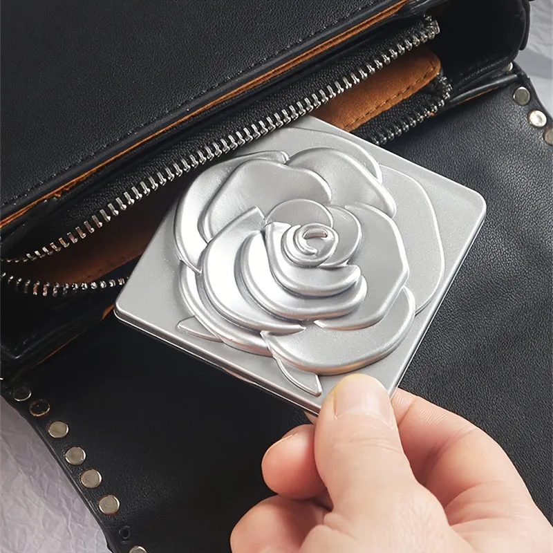Rose Design Compact Mirror Elegant Portable Vanity for Women