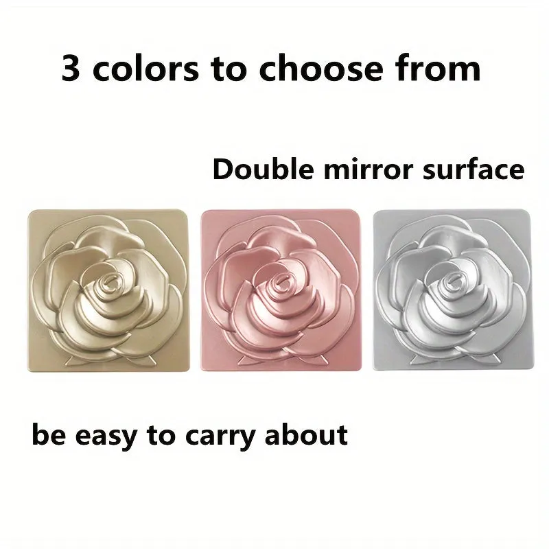 Rose Design Compact Mirror Elegant Portable Vanity for Women