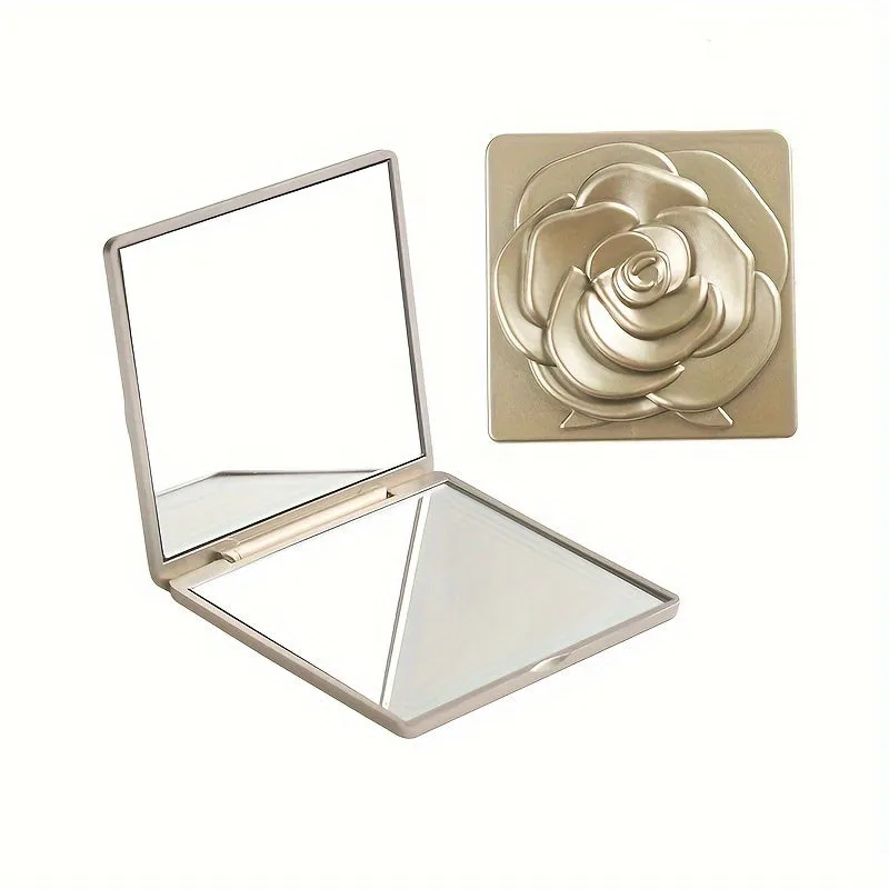 Rose Design Compact Mirror Elegant Portable Vanity for Women