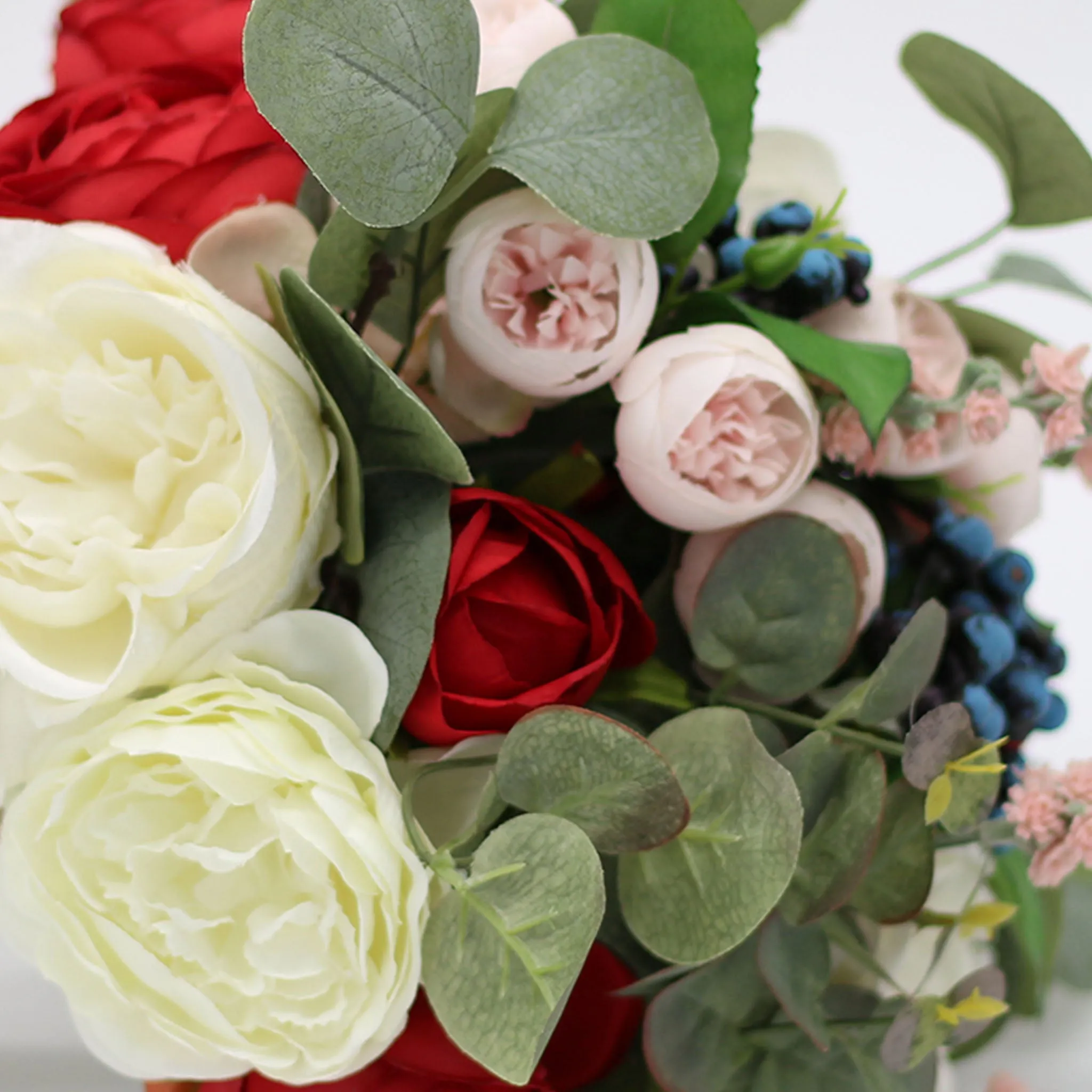 Rustic Wedding Bouquet Red White Roses Peony Artificial Bridal Bouquet