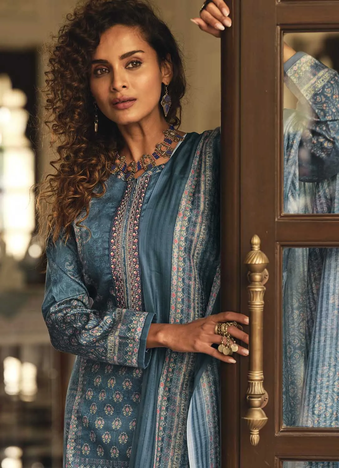 Sadhana Cotton Silk Embroidered Women Unstitched Suit Material Blue