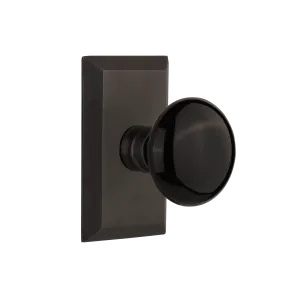 Studio Short Plate with Black Porcelain Knob in Oil-Rubbed Bronze