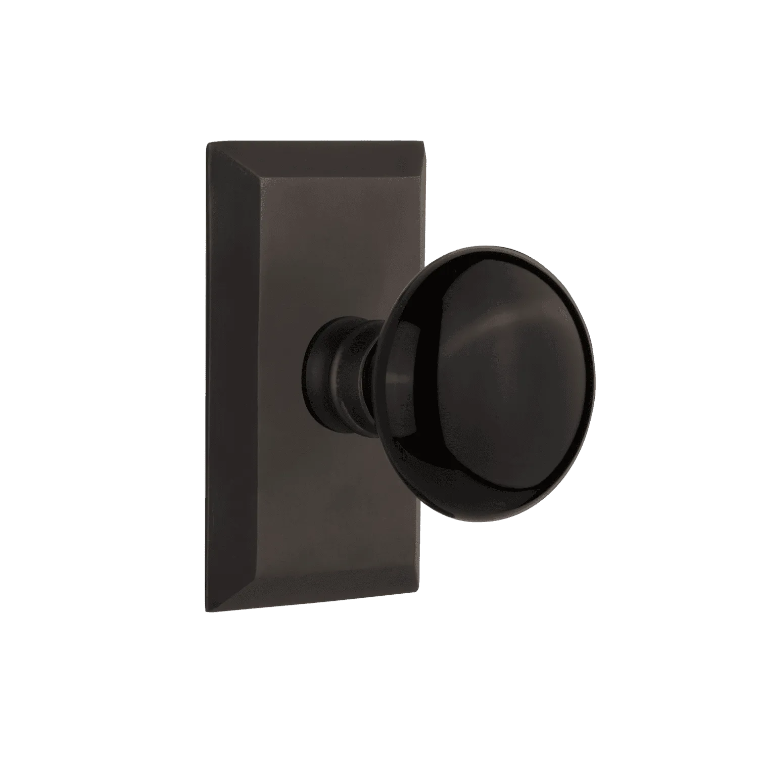 Studio Short Plate with Black Porcelain Knob in Oil-Rubbed Bronze